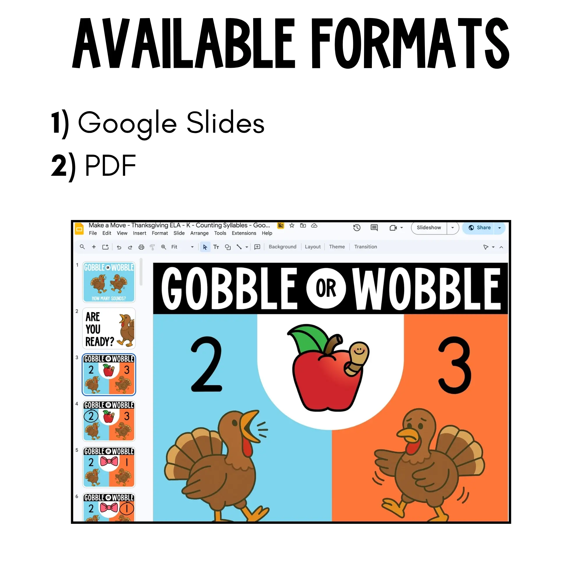 Thanksgiving Kindergarten Literacy Game for Movement - Counting Syllables Thanksgiving Kindergarten Literacy Game for Movement - Counting Syllables
