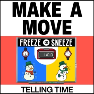 Winter 1st Grade Math Game for Movement - Telling Time to the Hour and Half Hour