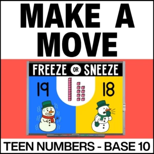 Winter Kindergarten Math Game for Movement - Teen Numbers Using Base Ten Blocks