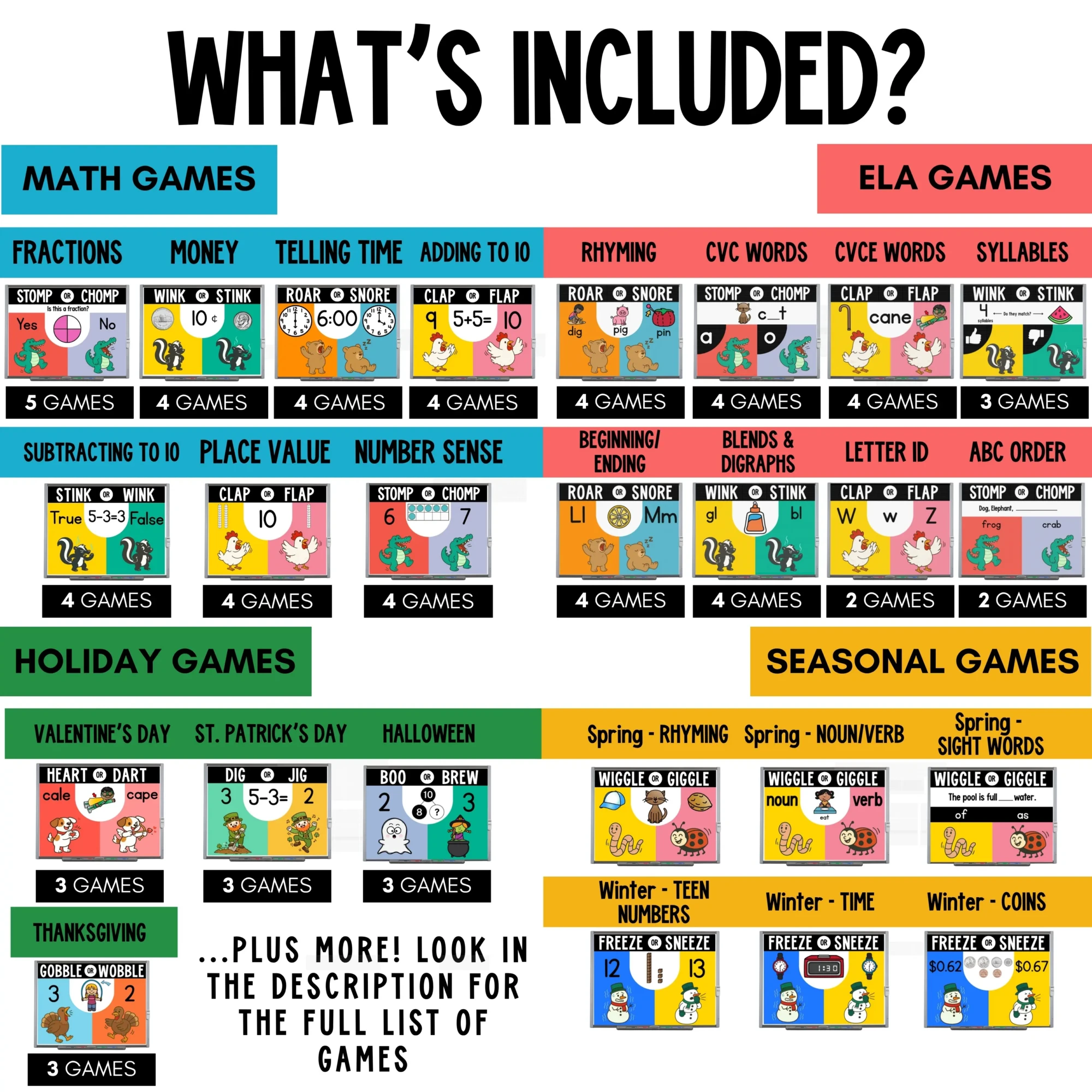 Math and ELA Movement Games MEGA Bundle - Holiday and Seasonal Games Math and ELA Movement Games MEGA Bundle - Holiday and Seasonal Games