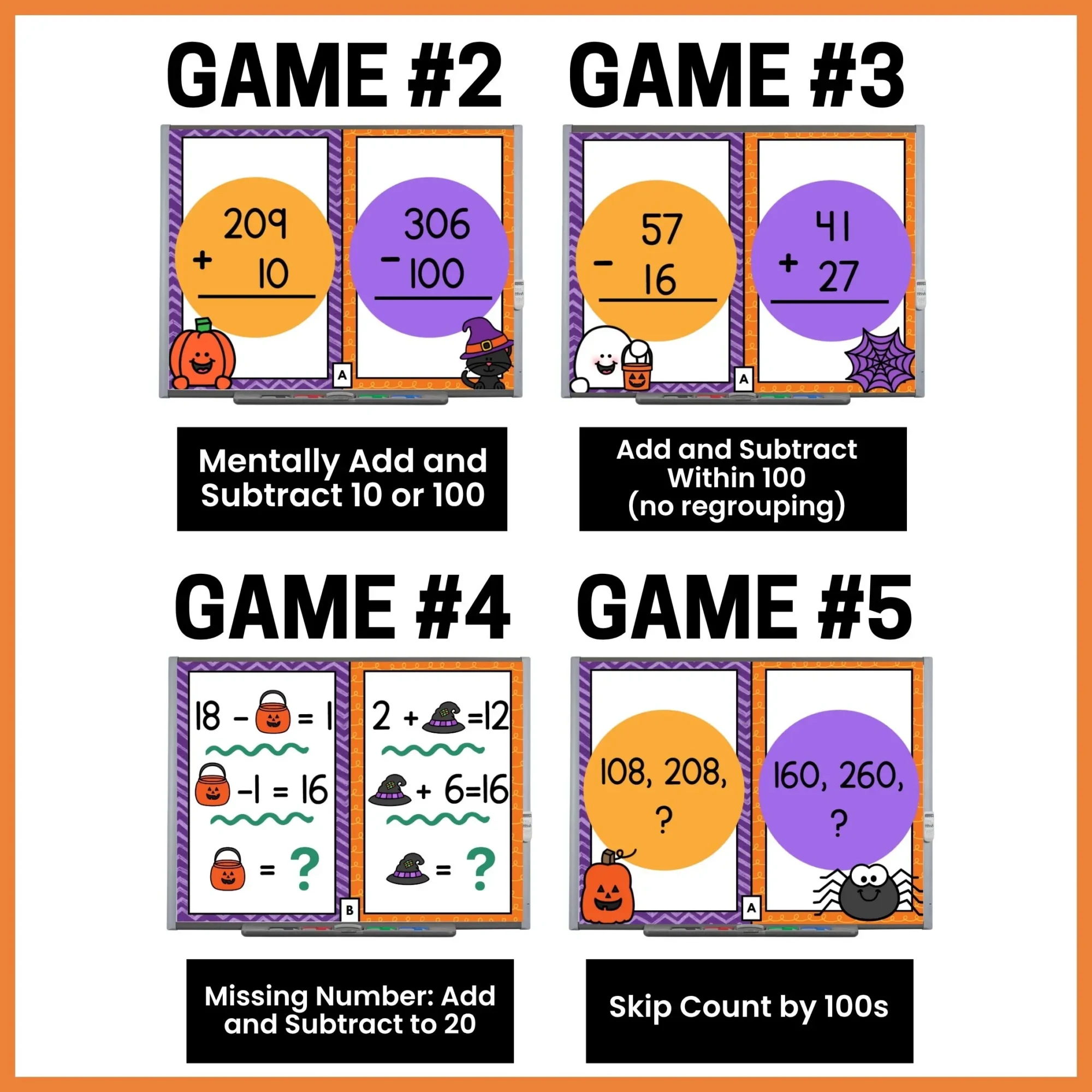 No Prep Halloween Math Games - Adding & Subtracting Within 100 - Rounding No Prep Halloween Math Games - Adding & Subtracting Within 100 - Rounding
