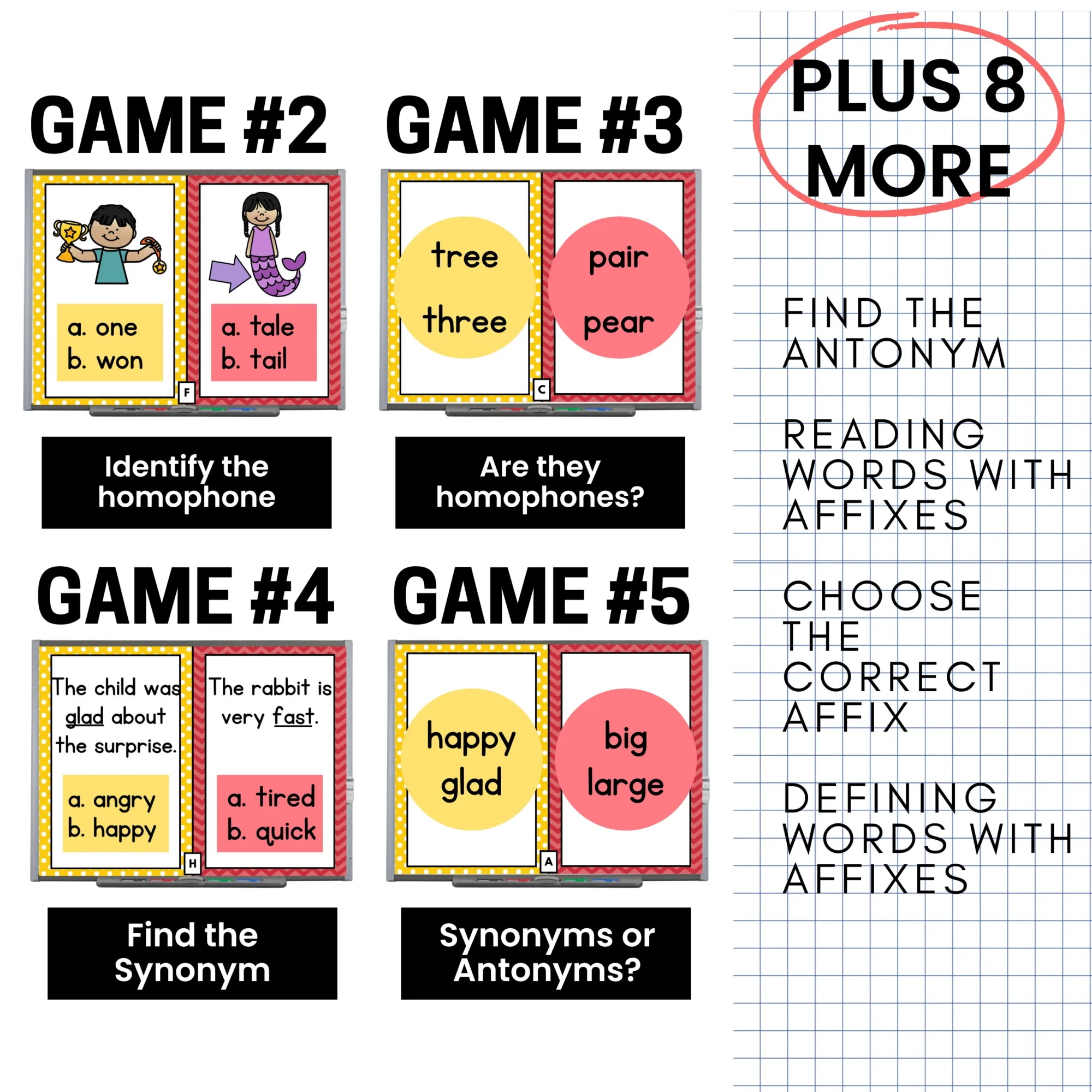 Grammar Games - Prefixes & Suffixes - Synonyms & Antonyms - Homophones Bundle Grammar Games - Prefixes & Suffixes - Synonyms & Antonyms - Homophones Bundle