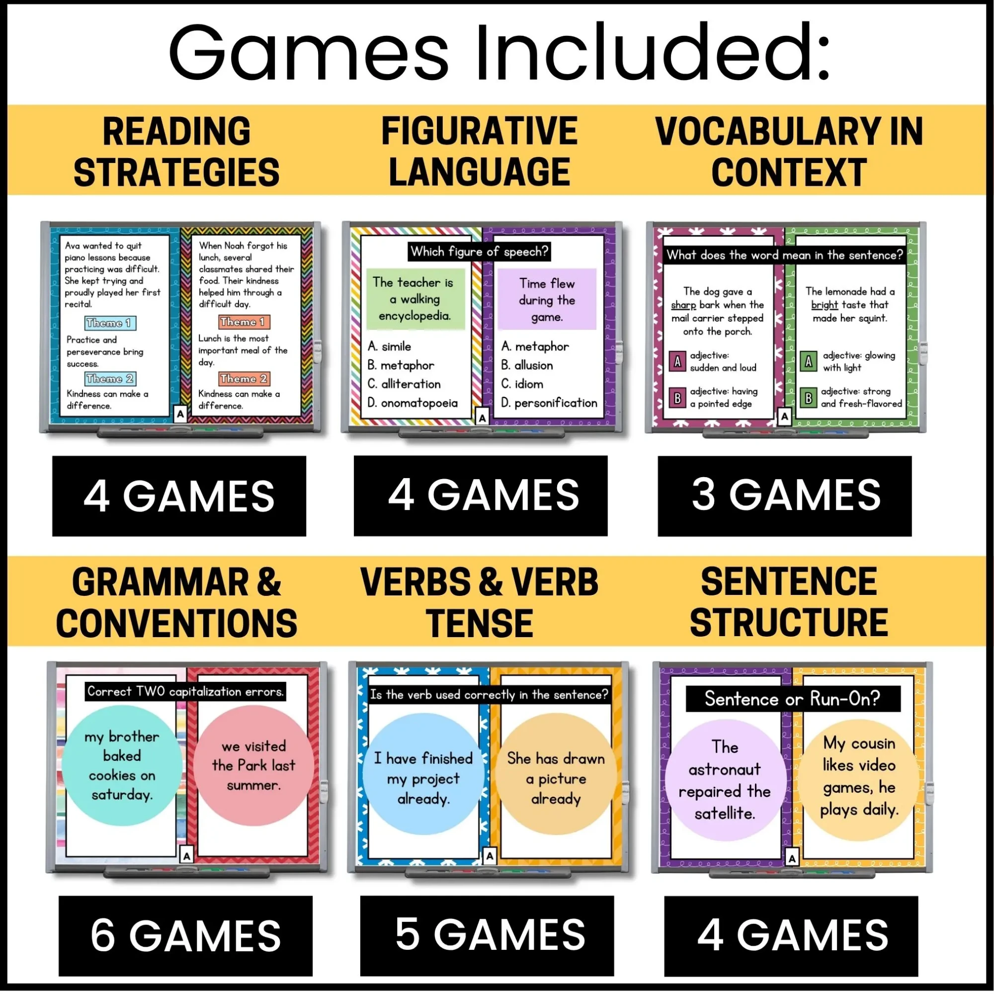 ELA Games - Grammar- Vocabulary - Figurative Language - Reading Comprehension ELA Games - Grammar- Vocabulary - Figurative Language - Reading Comprehension